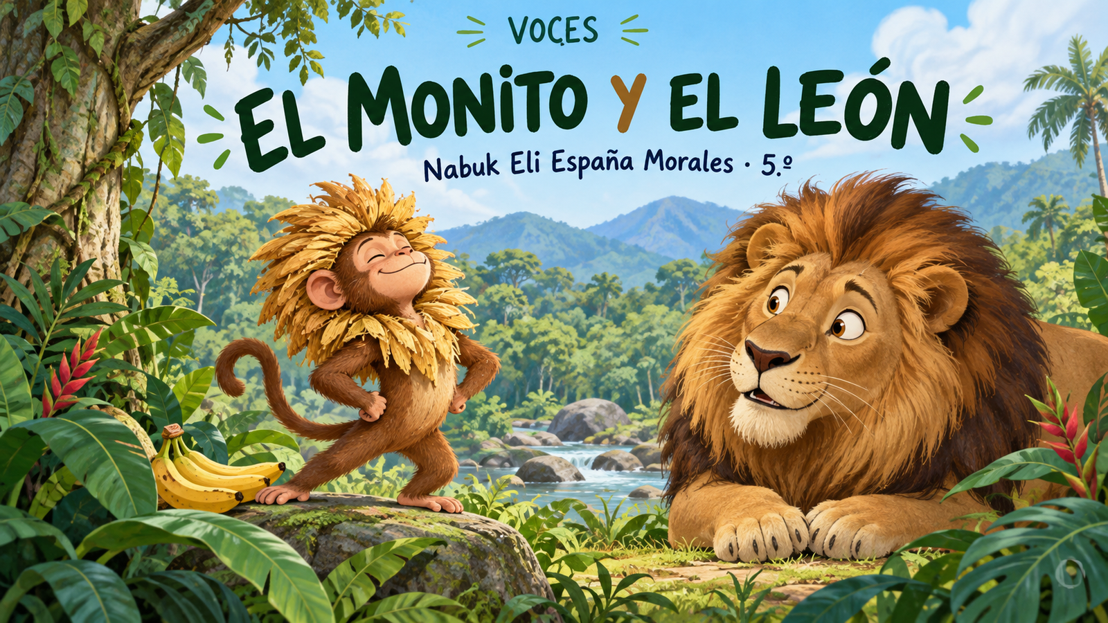 El monito y el león, un cuento de Nabuk Eli España Morales